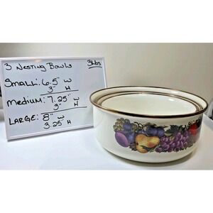 Vtg Cornucopia Enamelware Fruit Nesting Mixing‎ Bowls Set Of 3 Enamel Metal
